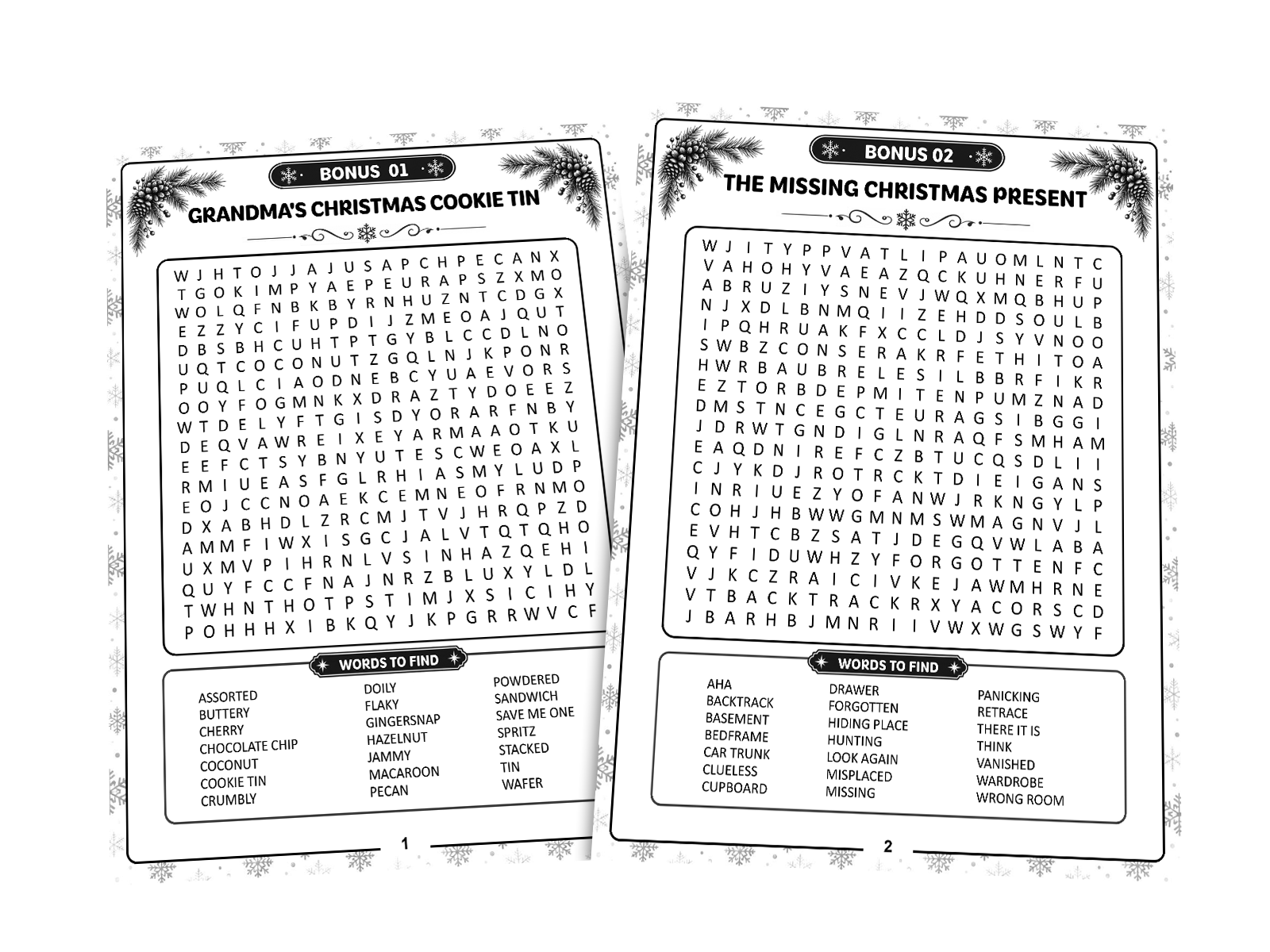 Preview of the two free Christmas word search puzzles